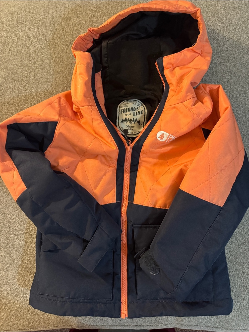 Orange & Navy Kids Hooded Ski Jacket